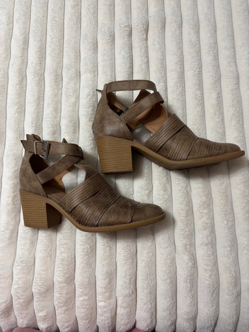 Maurices Taupe Cutout Strapped Ankle Booties